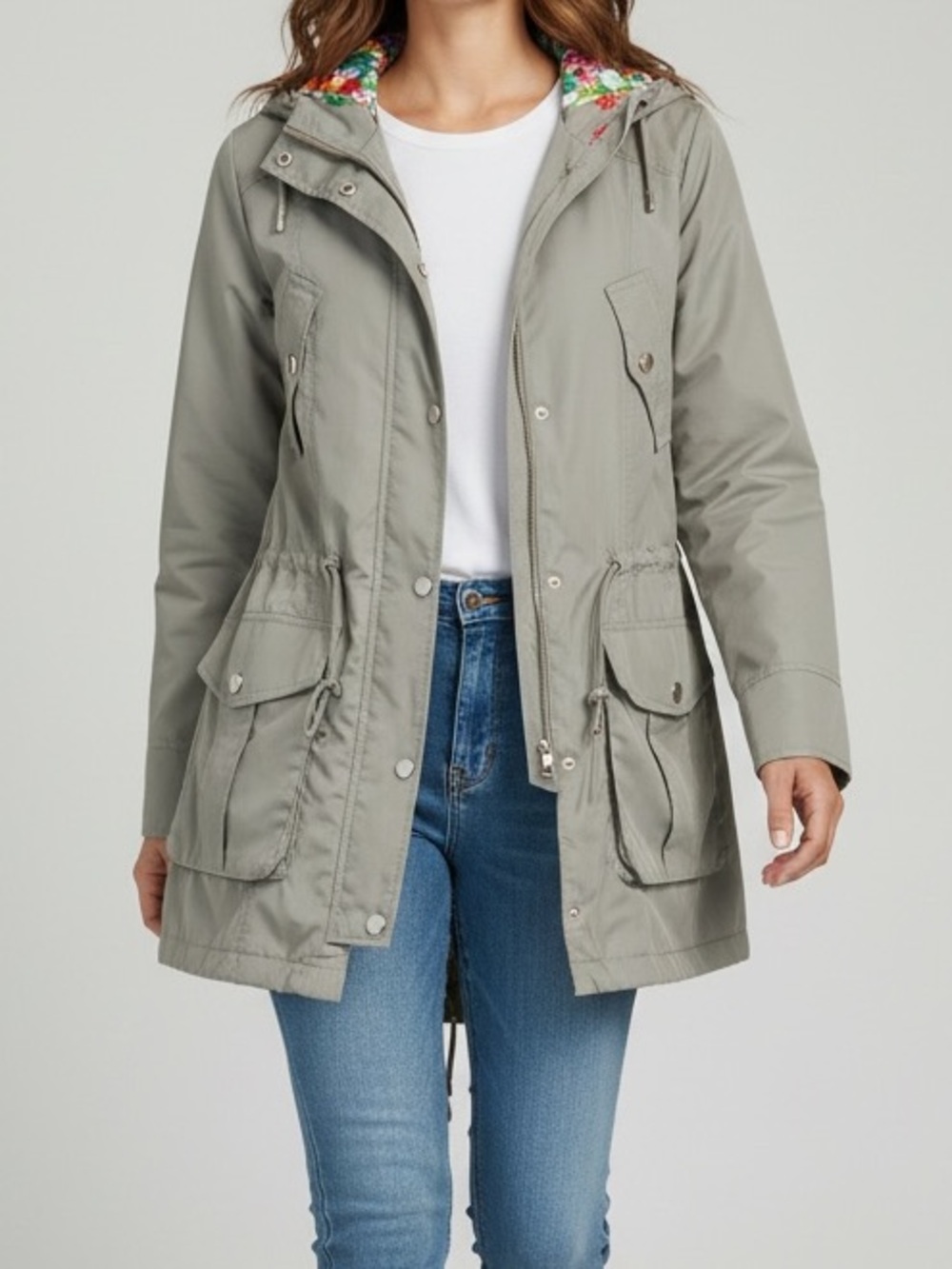 Steve Madden Sage Utility Anorak with Floral neck SZ L Lining